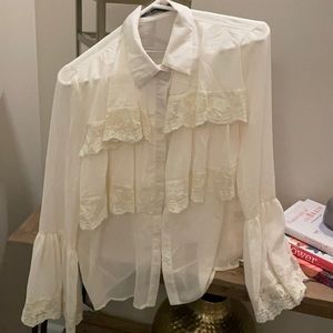 Sheer cream blouse in Ivory with lace detail